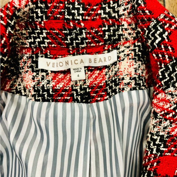 VERONICA BEARD. Tweed Harriet. Cutaway Blazer Red Plaid size 4 - Picture 3 of 5